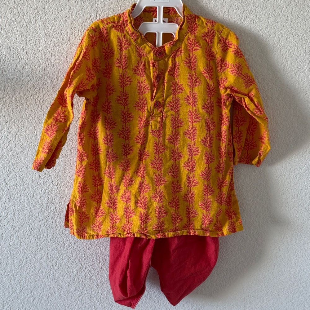 Fabindia Yellow and Red Kids Matching Set